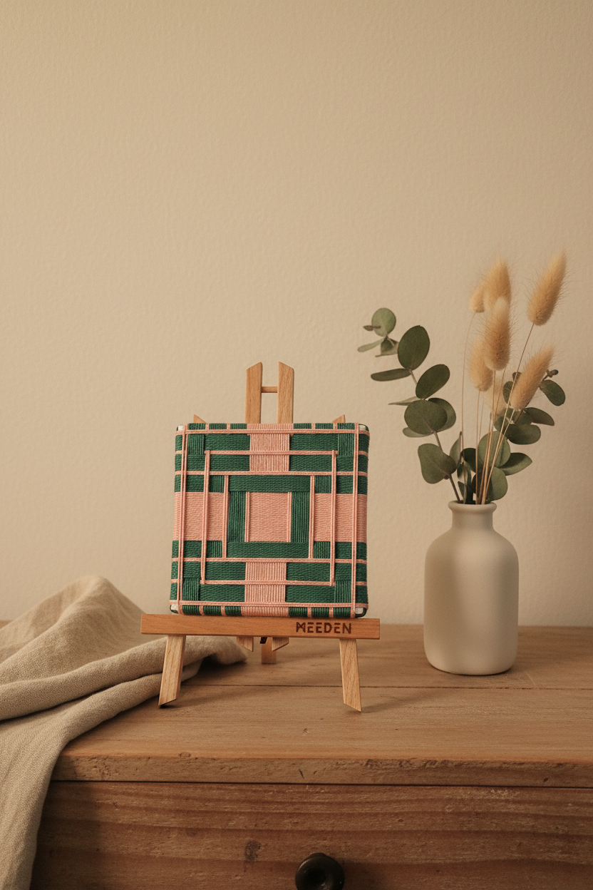 Textile art in cotton on canvas.