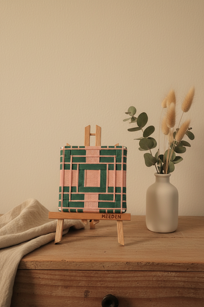 Textile art in cotton on canvas. 